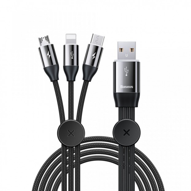 Cablu 3in1 BASEUS Car Series USB to Micro USB / Type-C / Lightning, 3.5A, 1m - Negru