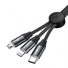 Cablu 3in1 BASEUS Car Series USB to Micro USB / Type-C / Lightning, 3.5A, 1m - Negru