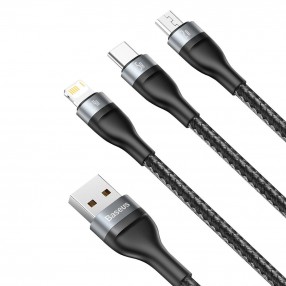 Cablu 3in1 BASEUS Flash Series USB to Micro USB / Type-C / Lightning, 66W, 5A, 1.2m - Negru