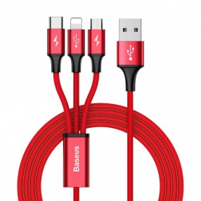 Cablu 3in1 BASEUS Rapid Micro USB / Type-C / Lightning, 3A, 1.2m - Rosu