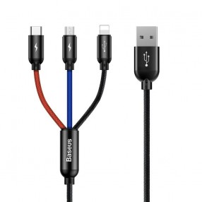 Cablu 3in1 BASEUS Rapid USB to Micro USB / Type-C / Lightning, 3A, 1.2m - Negru
