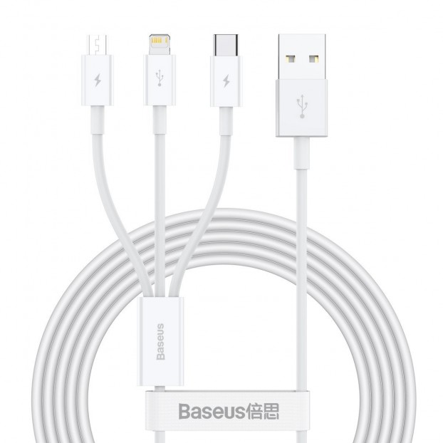 Cablu 3in1 BASEUS Superior Series USB to Micro USB / Type-C / Lightning, 3.5A, 1.2m - Alb