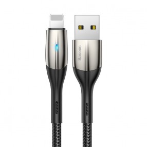 Cablu Baseus Horizontal LED USB to Lightning, 2.4A, 0.5m - Negru