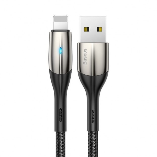 Cablu Baseus Horizontal LED USB to Lightning, 2.4A, 0.5m - Negru