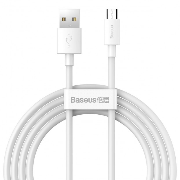 Set Cablu BASEUS Simple Wisdom USB to Micro USB, 2.1A. 1.5m, 2buc/set - Alb