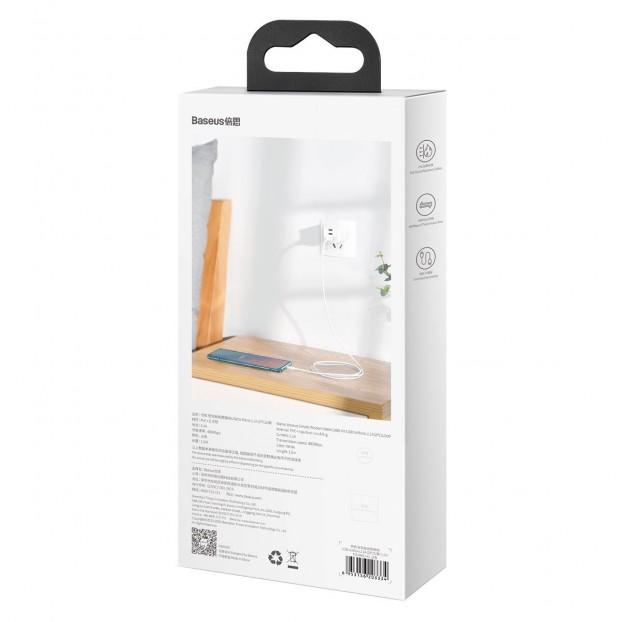 Set Cablu BASEUS Simple Wisdom USB to Micro USB, 2.1A. 1.5m, 2buc/set - Alb
