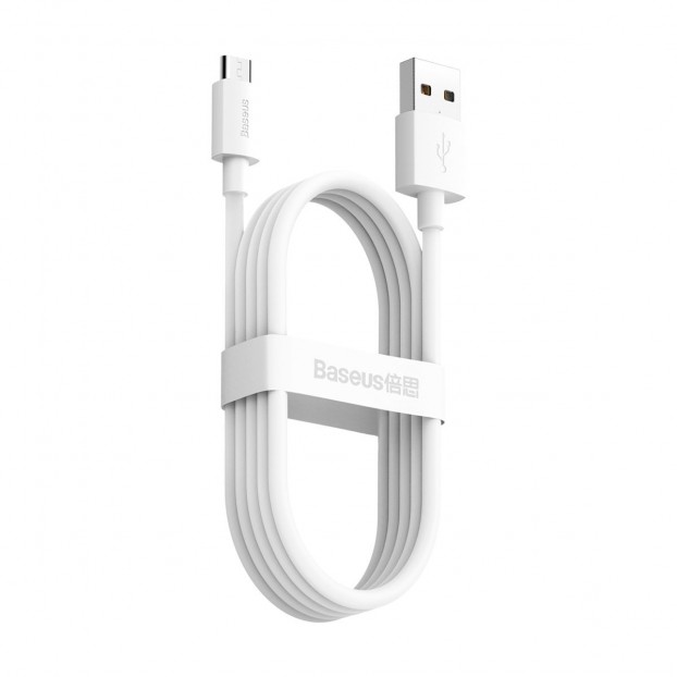 Set Cablu BASEUS Simple Wisdom USB to Micro USB, 2.1A. 1.5m, 2buc/set - Alb