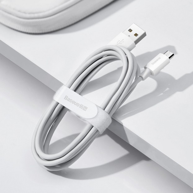 Set Cablu BASEUS Simple Wisdom USB to Micro USB, 2.1A. 1.5m, 2buc/set - Alb