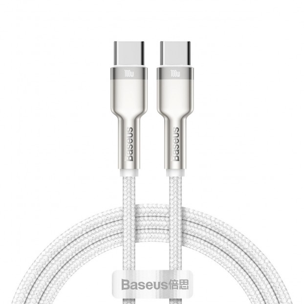 Cablu BASEUS Cafule Metal Type-C to Type-C, 100W, 5A, 1m - Alb