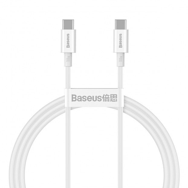 Cablu BASEUS Superior Series Type-C to Type-C, 100W, 1m - Alb
