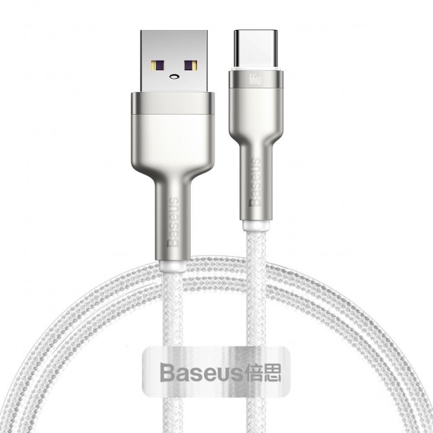 Cablu BASEUS Cafule Metal USB to Type-C, 66W, 1m - Alb