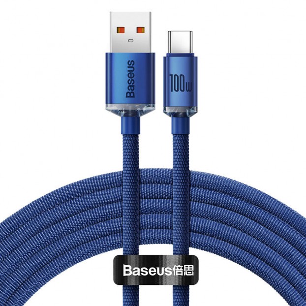 Cablu BASEUS Crystal Shine USB to Type-C, 100W, 2m - Albastru