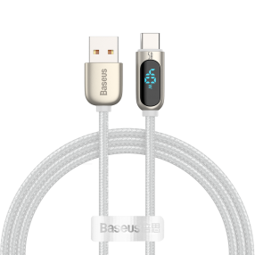Cablu BASEUS LED Display USB to Type-C, 5A, 1m - Alb