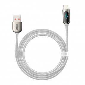 Cablu BASEUS LED Display USB to Type-C, 5A, 1m - Alb