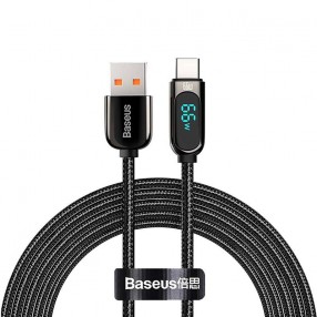 Cablu BASEUS LED Display USB to Type-C, 66W, 2m - Negru