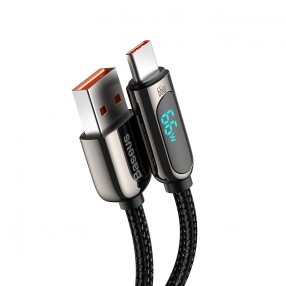 Cablu BASEUS LED Display USB to Type-C, 66W, 2m - Negru