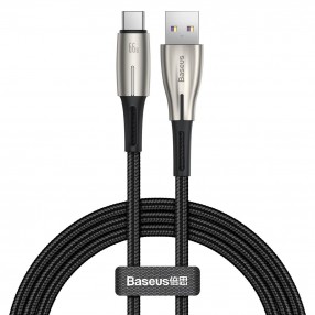 Cablu BASEUS Water Drop LED USB to Type-C, 66W, 6A, 1m - Negru