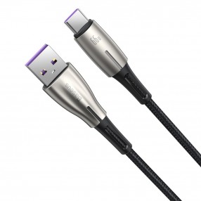 Cablu BASEUS Water Drop LED USB to Type-C, 66W, 6A, 1m - Negru