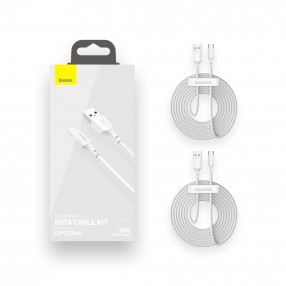 Set Cablu BASEUS Simple Wisdom USB to Type-C, 5A. 1.5m, 2buc/set - Alb