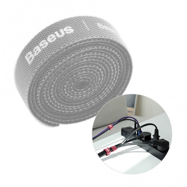 Organizator cabluri Baseus Rainbow Circle Velcro Straps, 1m - Gri