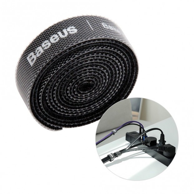 Organizator cabluri Baseus Rainbow Circle Velcro Straps, 1m - Negru