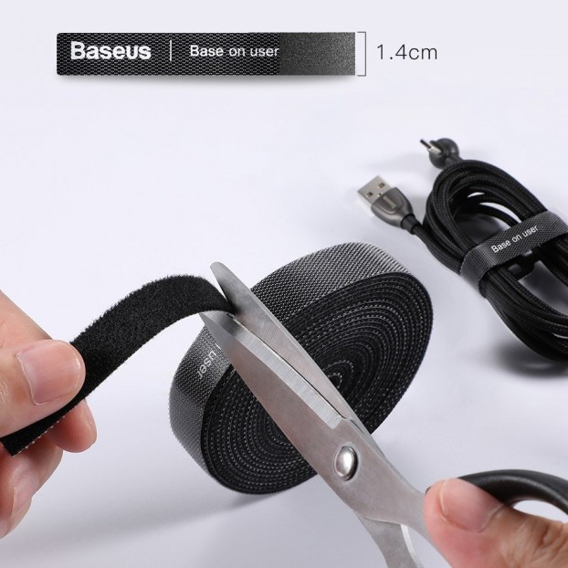 Organizator cabluri Baseus Rainbow Circle Velcro Straps, 1m - Negru