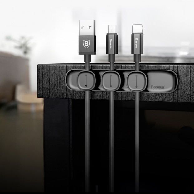 Set Organizator Cabluri Baseus Peas Cable Clip - Negru