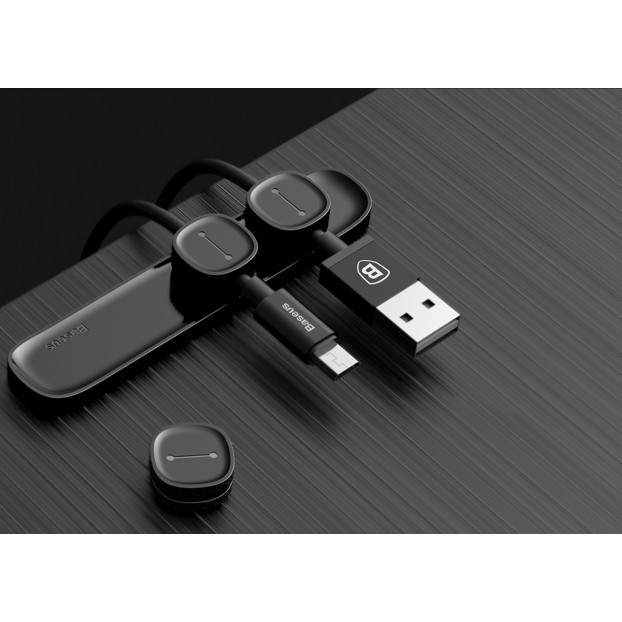Set Organizator Cabluri Baseus Peas Cable Clip - Negru