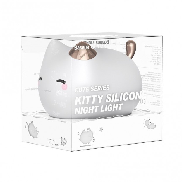 Lampa LED Wireless BASEUS Cute Series Kitty, 1100 mAh, Silicon, RGB - Alb