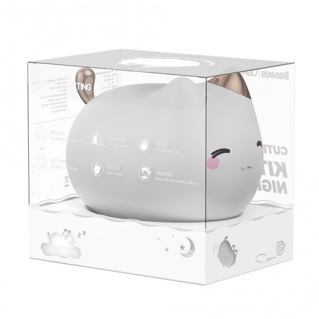 Lampa LED Wireless BASEUS Cute Series Kitty, 1100 mAh, Silicon, RGB - Alb
