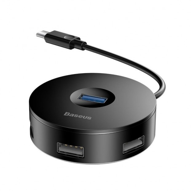 Statie HUB Baseus Airjoy Round Box HUB Adapter, Type-C to USB3.0*1 + USB2.0*3 - Negru