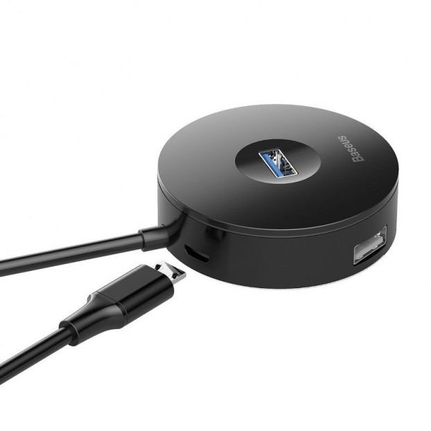 Statie HUB Baseus Airjoy Round Box HUB Adapter, Type-C to USB3.0*1 + USB2.0*3 - Negru