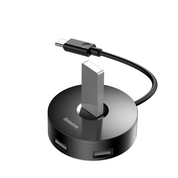 Statie HUB Baseus Airjoy Round Box HUB Adapter, Type-C to USB3.0*1 + USB2.0*3 - Negru