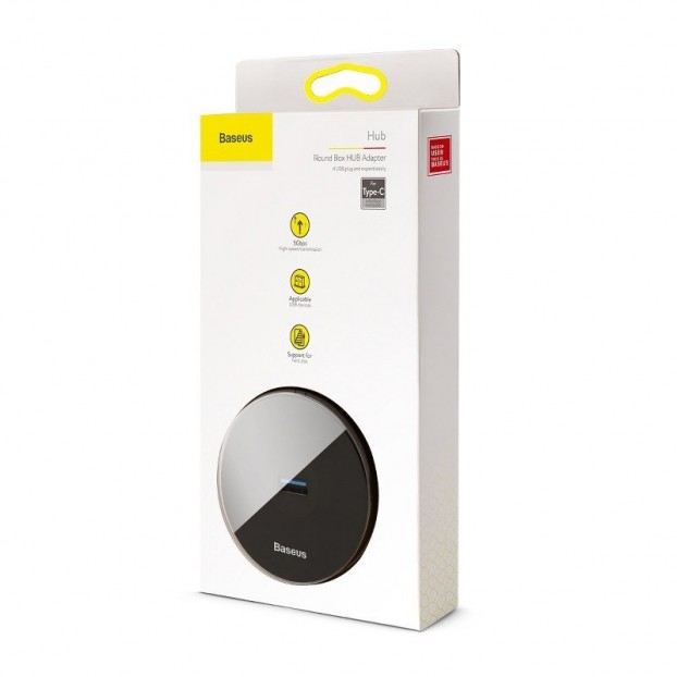 Statie HUB Baseus Airjoy Round Box HUB Adapter, Type-C to USB3.0*1 + USB2.0*3 - Negru