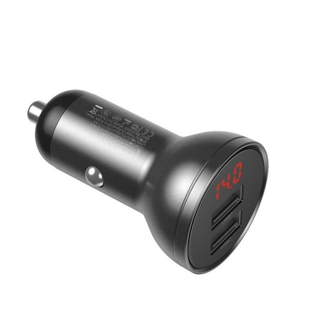 Set Incarcator Auto Baseus Digital Display Dual USB 4.8A, 24W + Cablu 3in1 1.2m - Negru Set Incarcator Auto Baseus Digital Display Dual USB 4.8A, 24W + Cablu 3in1 1.2m - Negru