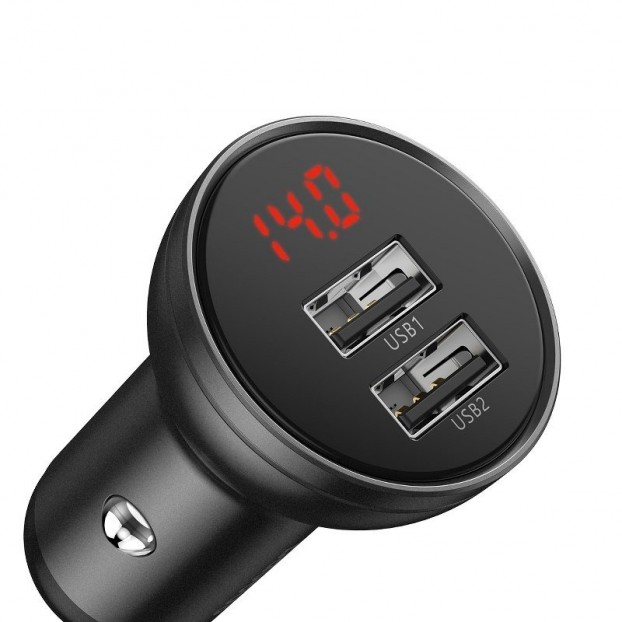 Set Incarcator Auto Baseus Digital Display Dual USB 4.8A, 24W + Cablu 3in1 1.2m - Negru Set Incarcator Auto Baseus Digital Display Dual USB 4.8A, 24W + Cablu 3in1 1.2m - Negru