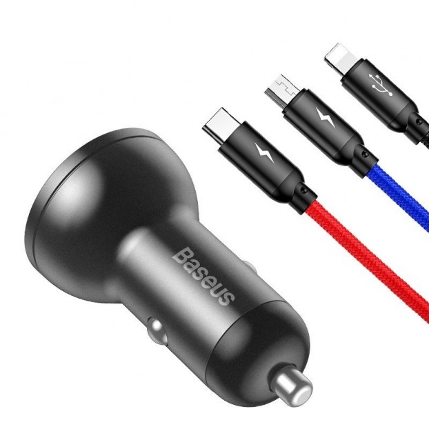 Set Incarcator Auto Baseus Digital Display Dual USB 4.8A, 24W + Cablu 3in1 1.2m - Negru Set Incarcator Auto Baseus Digital Display Dual USB 4.8A, 24W + Cablu 3in1 1.2m - Negru