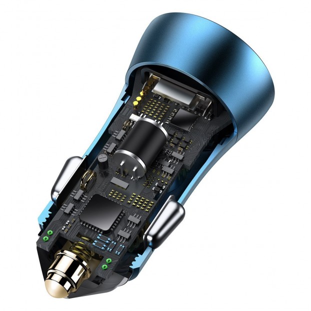 Set Incarcator Auto Baseus Golden Contactor Pro 1x USB, 1x USB C, QC 4.0, PD, SCP, 40W + Cablu USB C - Lightning 1m - Albastru