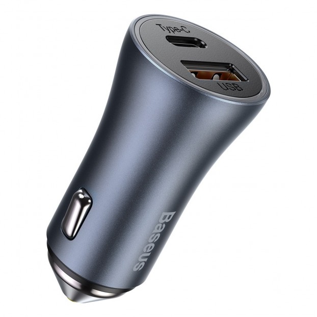 Set Incarcator Auto Baseus Golden Contactor Pro 1x USB, 1x USB C, QC 4.0, PD, SCP, 40W + Cablu USB C - Lightning 1m - Negru