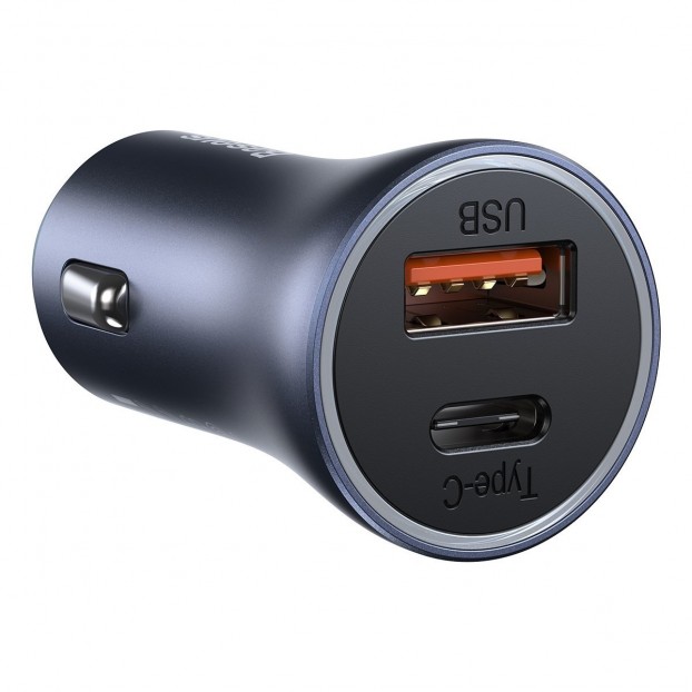 Set Incarcator Auto Baseus Golden Contactor Pro 1x USB, 1x USB C, QC 4.0, PD, SCP, 40W + Cablu USB C - Lightning 1m - Negru