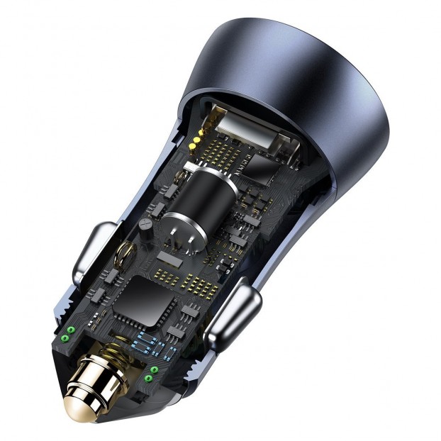 Set Incarcator Auto Baseus Golden Contactor Pro 1x USB, 1x USB C, QC 4.0, PD, SCP, 40W + Cablu USB C - Lightning 1m - Negru