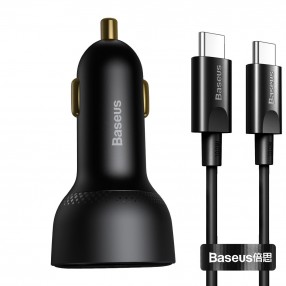 Set Incarcator Auto Baseus Supreme Car Charger 1x USB, 1x USB C, 100W + Cablu USB C - USB C - Negru