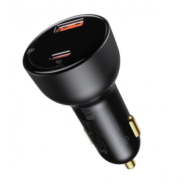 Set Incarcator Auto Baseus Supreme Car Charger 1x USB, 1x USB C, 100W + Cablu USB C - USB C - Negru