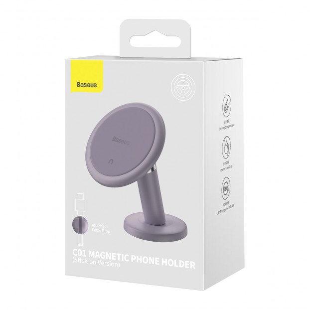 Suport Auto Baseus C01 Magnetic Phone Holder Stick-On Version pentru bord - Mov Suport Auto Baseus C01 Magnetic Phone Holder Stick-On Version pentru bord - Mov