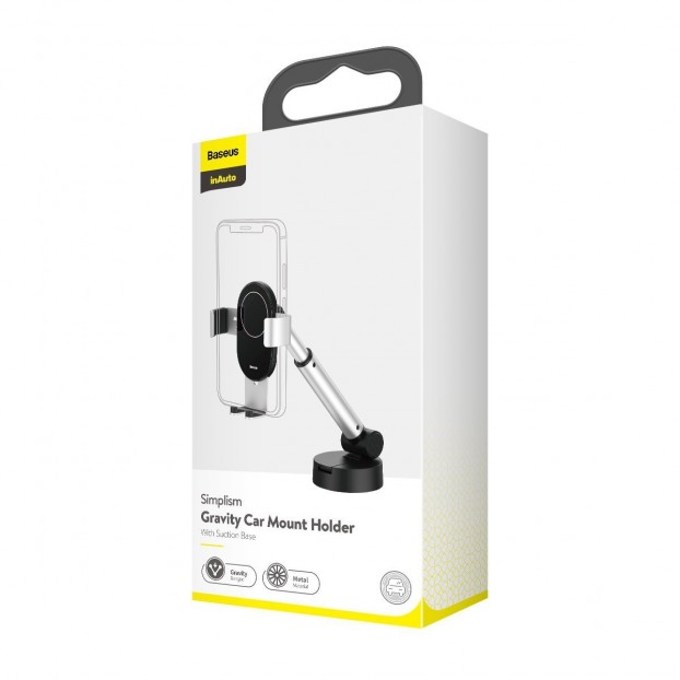 Suport Auto Baseus Simplism Gravity pentru bord sau parbriz - Argintiu