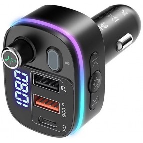 Incarcator Auto BlitzWolf BW-BC2, modulator FM RGB, Bluetooth 5.0, USB-C si 2x USB 2.0, Quick Charge 3.0 - Negru