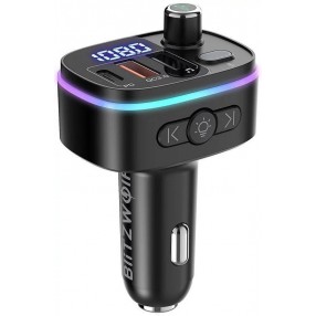 Incarcator Auto BlitzWolf BW-BC2, modulator FM RGB, Bluetooth 5.0, USB-C si 2x USB 2.0, Quick Charge 3.0 - Negru