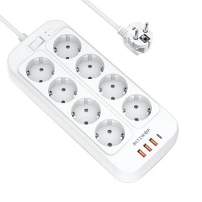 Incarcator Prelungitor BlitzWolf BW-PC2, 8 prize, 3x USB, 1x USB-C, 2500W, 2m - Alb