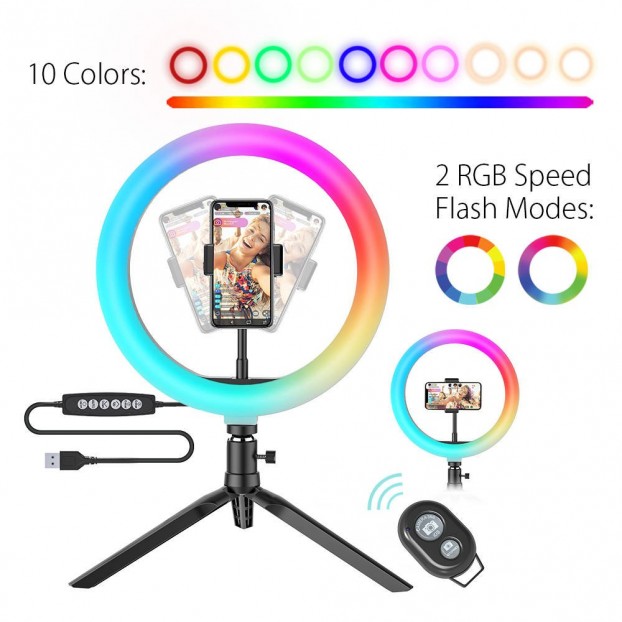 Lampa Circulara LED cu Suport telefon BlitzWolf  BW-SL5 LED Flash Ring RGB