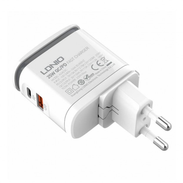 Incarcator de retea cu LED LDNIO A2423C, 1x USB, 1x USB-C, PD, QC 3.0, 25W - Alb Incarcator de retea cu LED LDNIO A2423C, 1x USB, 1x USB-C, PD, QC 3.0, 25W - Alb